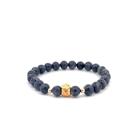 Unbranded Jewelry - 18K Gold Money Bag Lucky Charm Beads Bracelet Gemstones Sapphire 6mm
